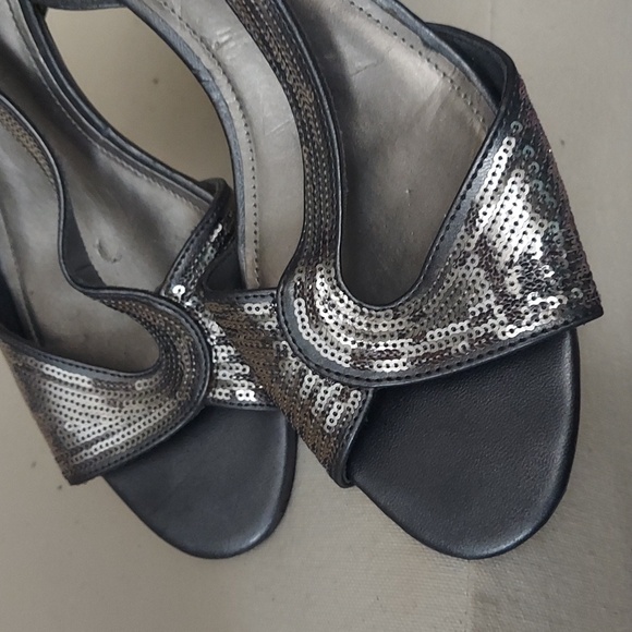 Fiona Night Sequin Silver Gunmetal Open Toe Pumps Sz 10 - Picture 10 of 16